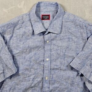 UNTUCKit Shirt Mens XXL Blue 100% Linen Relaxed Fit Short Sleeve Button Up